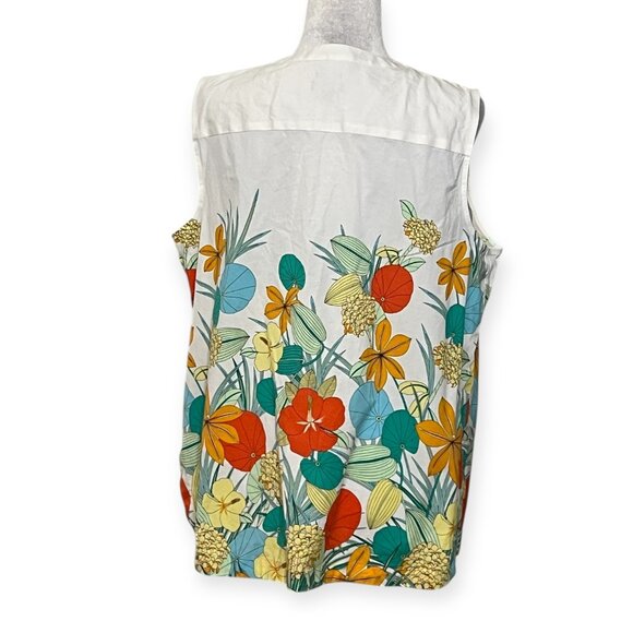 Talbots Petite Non-Iron Sleeveless Floral Print Top Women’s XLP White Multicolor - Picture 2 of 7